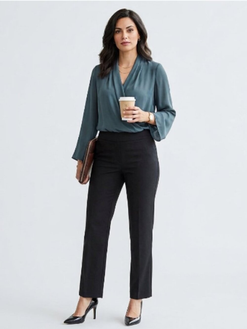 Kim Rogers Tummy Control Black Straight Leg Pull On Dress Pants Size 12 Short